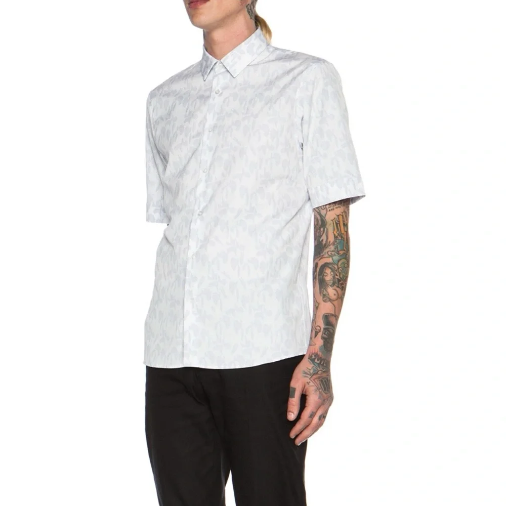 NWT Jil Sander Artista Short Sleeve Button-Down Shirt Open White 42 16.5” Neck